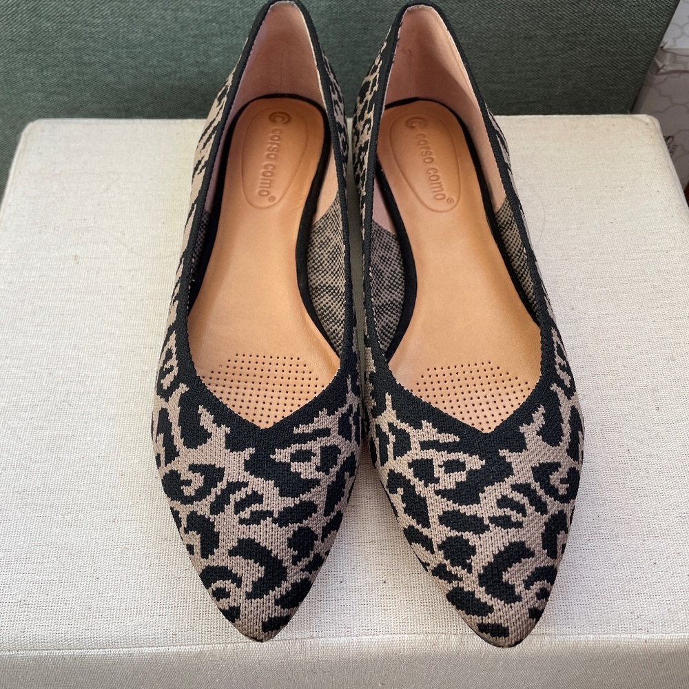 Corso Como Womens Flats 8.5 (39) Cheetah Black Brown Pointed Toe CC-Julia